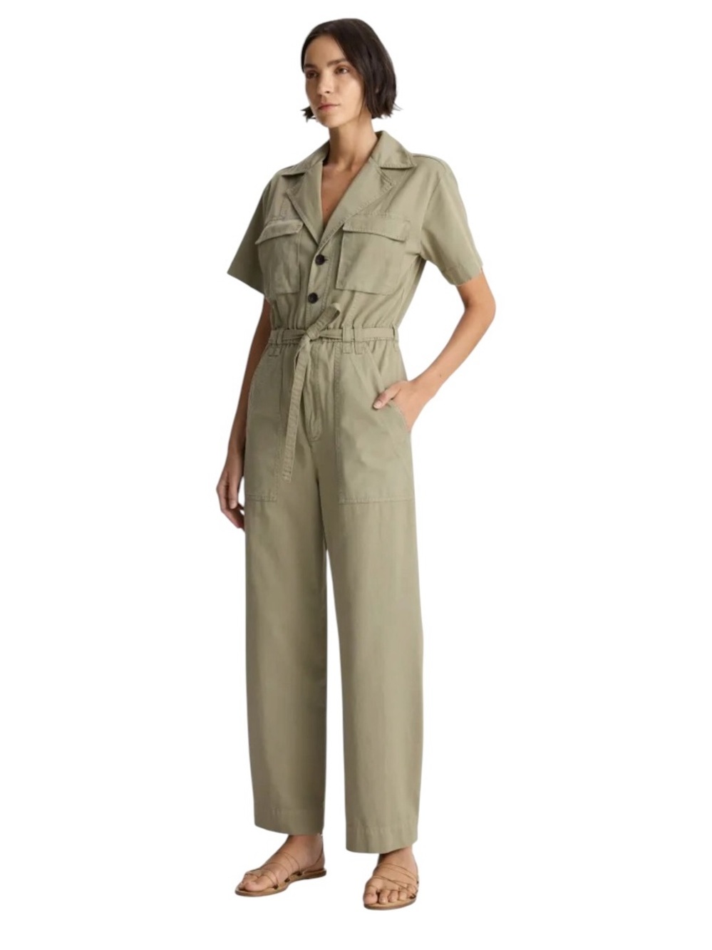 New A.L.C. Augusta Utility Short-Sleeve Jumpsuit in Olive Green Size 6
